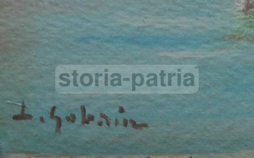 Paesaggio Lacustre Con Villa, L. Gobain, Olio Su Cartone, Anni '40 '60