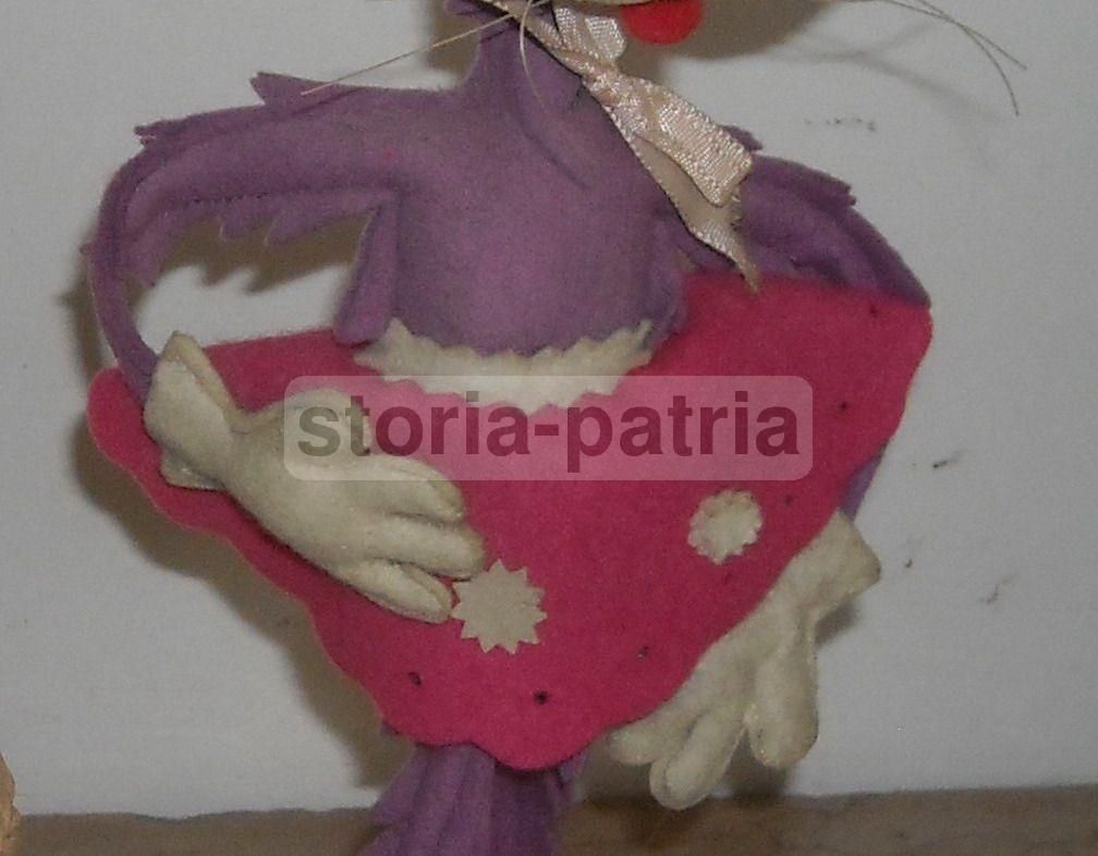 Pupazzo d'Epoca In Pannolenci: Gatto Con Gonnellino E Cestino (attribuibile A Lenci)