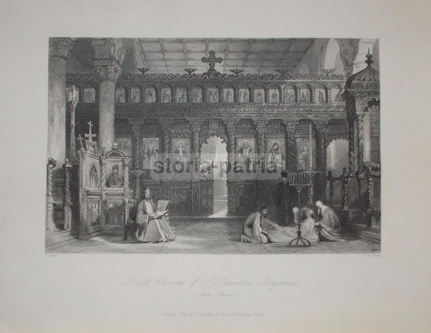 Antica Incisione Della Chiesa Di San Teodoro A Pergamo, Grecia. Prior E Allom, 1847