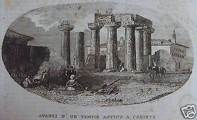 Incisione Antica Tempio Di Corinto, Grecia 1840, Segoni