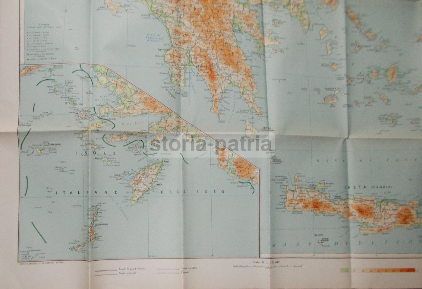 Mappa Grecia, Egeo, Creta E Rodi 1940   Istituto Geografico De Agostini