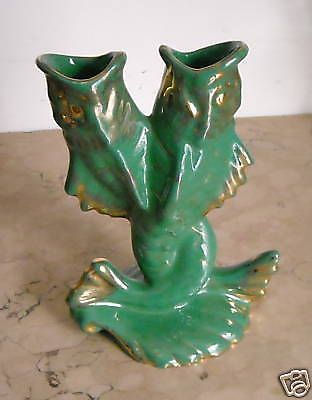 Vaso Portafiori In Ceramica Gualdo Tadino, Anni '50, Pesci E Conchiglia