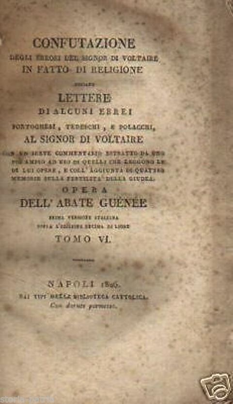 Guenée: Confutazione Degli Errori Di Voltaire (1826)