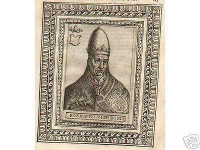 Bonifacio VI Papa: Antico Ritratto Incisione Originale XVI Secolo
