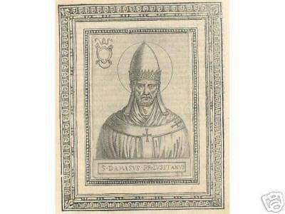 Damaso I Papa: Incisione Antica Del XVI Secolo Con Ritratto E Araldica