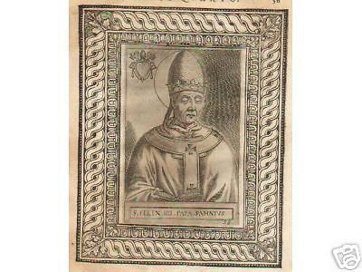 Ritratto Antico Di Papa Felice IV, Incisione Originale Del XVI Secolo