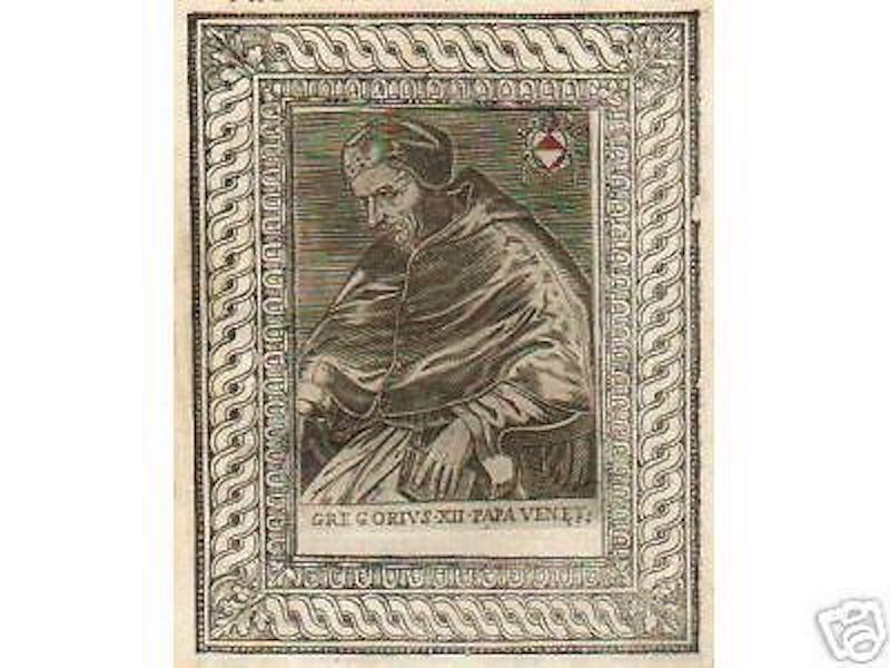 Ritratto Antico Papa Gregorio XII Incisione Acquaforte XVI Secolo