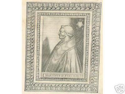 Papa Martino II: Incisione Antica Originale Del Fine '500, Acquaforte E Xilografia