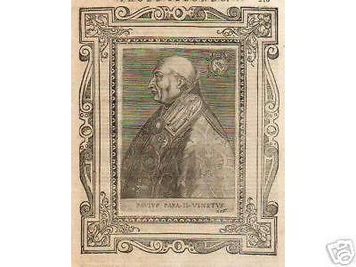 Ritratto Antico Di Papa Paolo II, Incisione Originale All'Acquaforte E Xilografia, XVI Secolo