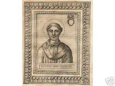 Papa Sisto II: Incisione Antica Originale Fine '500, Acquaforte E Xilografia