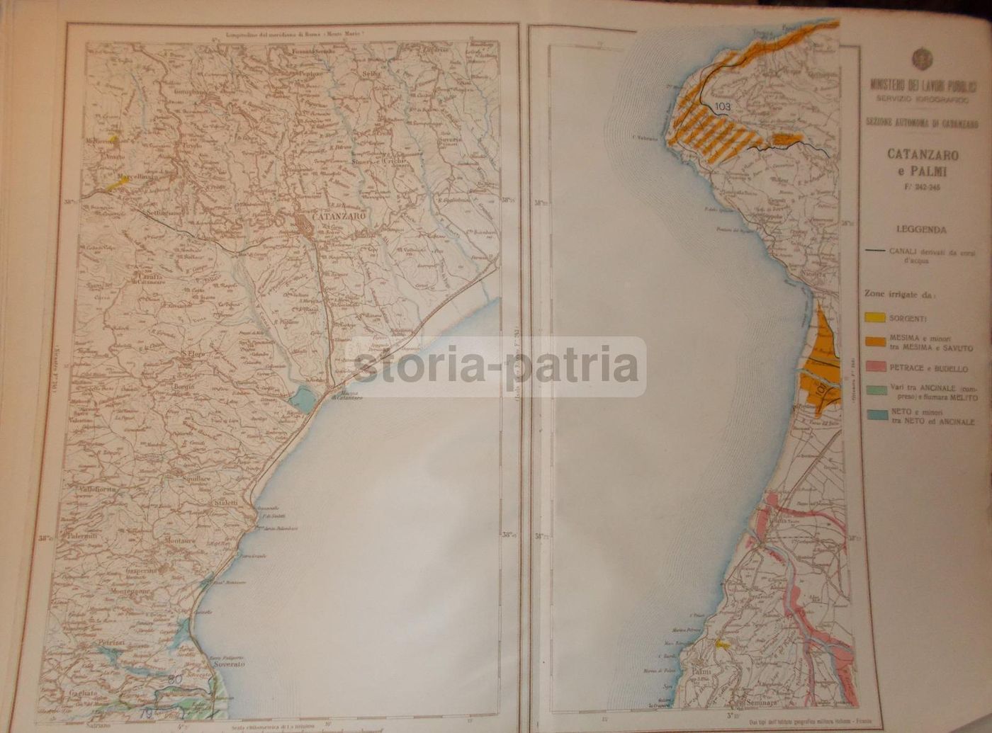Mappa Idrogeologica Di Catanzaro, Palmi, Mesima E Petrace, Calabria (anni '40)