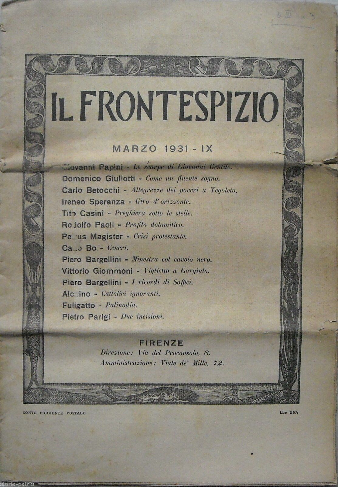 Il Frontespizio   Marzo 1931   Papini, Bargellini, Vallecchi, Firenze