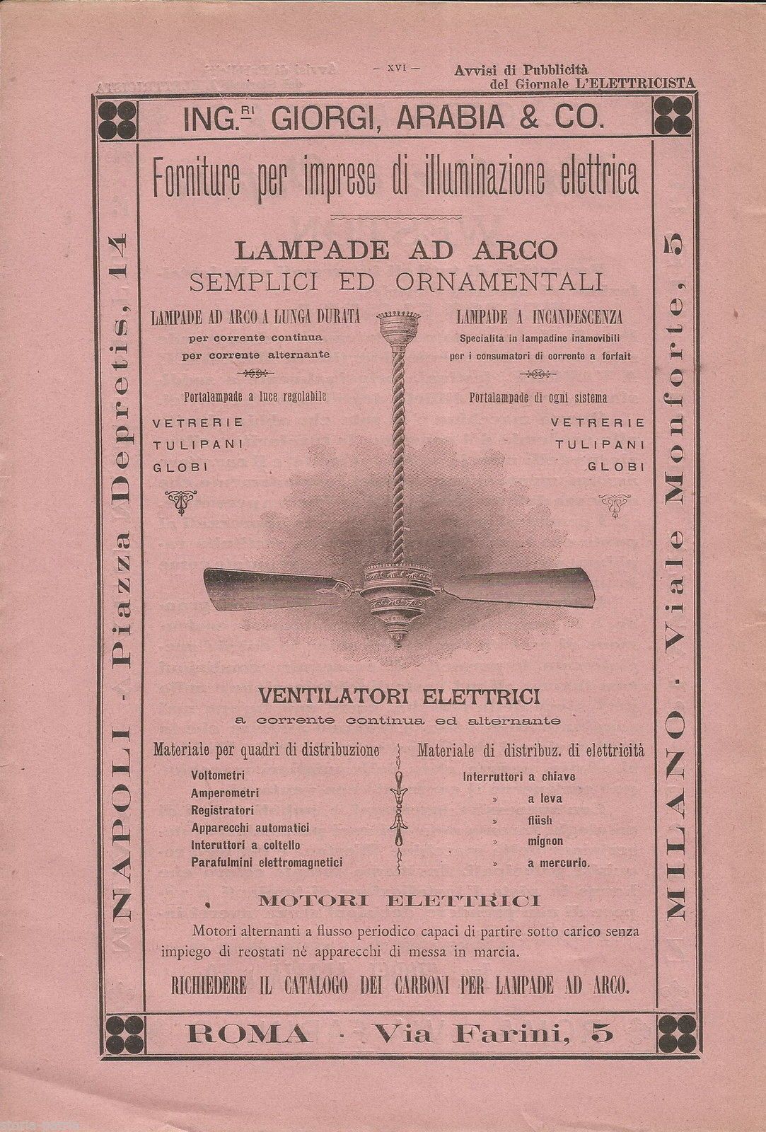 Volantino Pubblicitario Giorgi Arabia Ventilatori Elettrici 1900