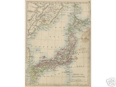 Carta Antica Dell'Impero Del Giappone, Corea E Africa, Hoepli Milano, Fine '800