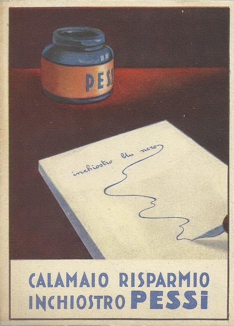 Pieghevole Pubblicitario Inchiostri Pessi Anno 1940 Calamaio E Orario Scolastico