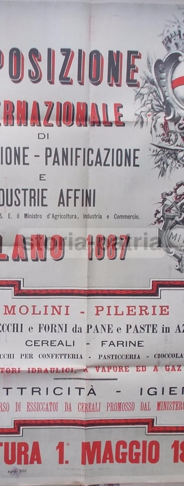 Manifesto Esposizione Macinazione Panificazione Milano 1887 Ricordi