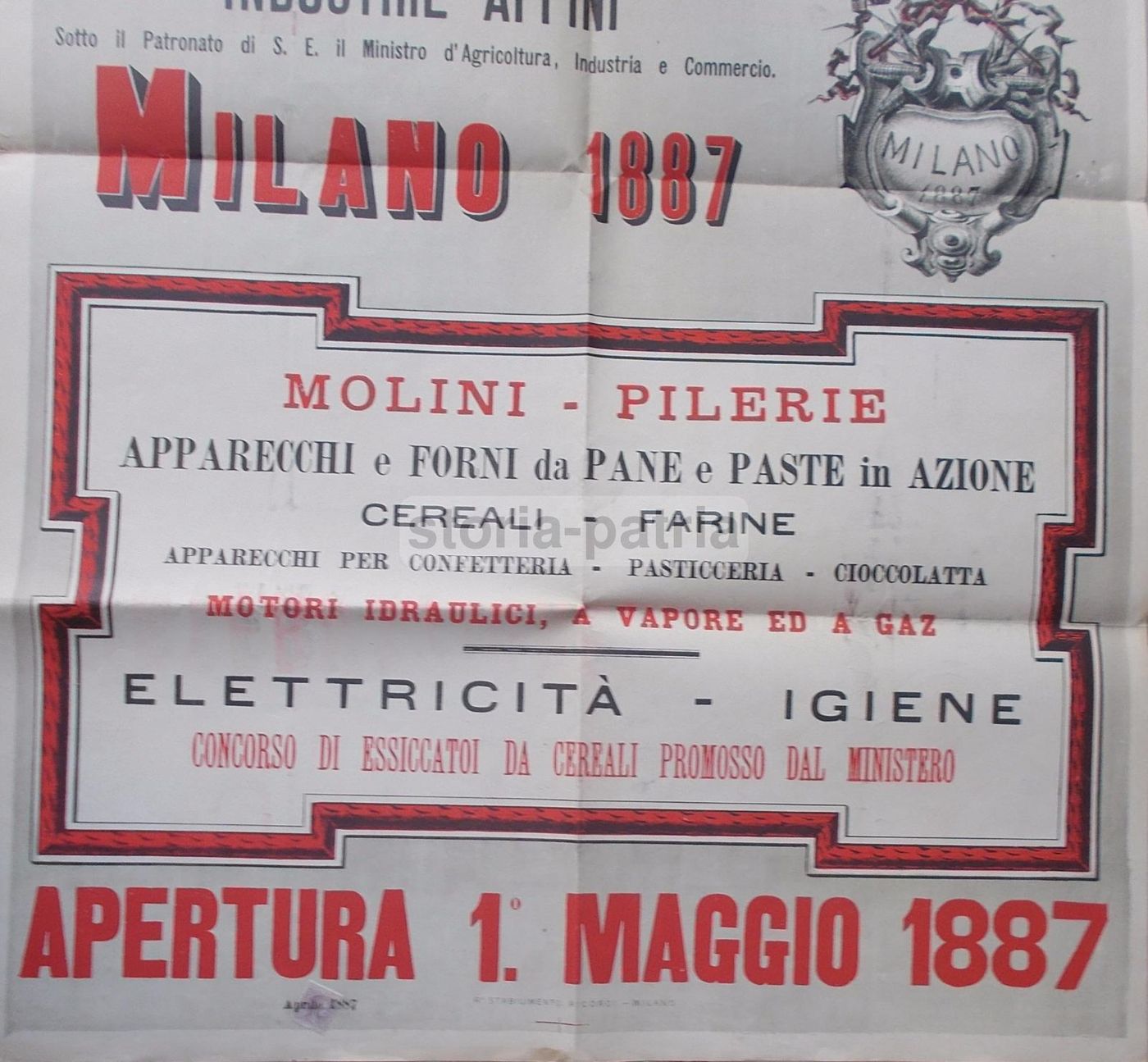 Manifesto Esposizione Macinazione Panificazione Milano 1887 Ricordi