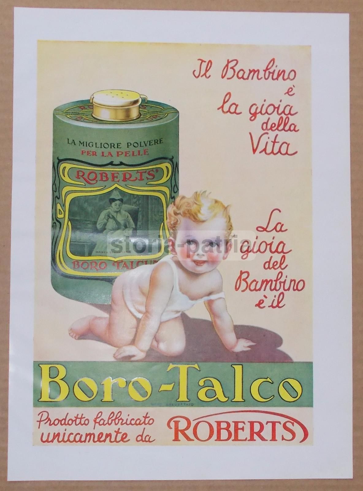 Pubblicità Borotalco Roberts 1934 Illustrazione Vintage Bambino