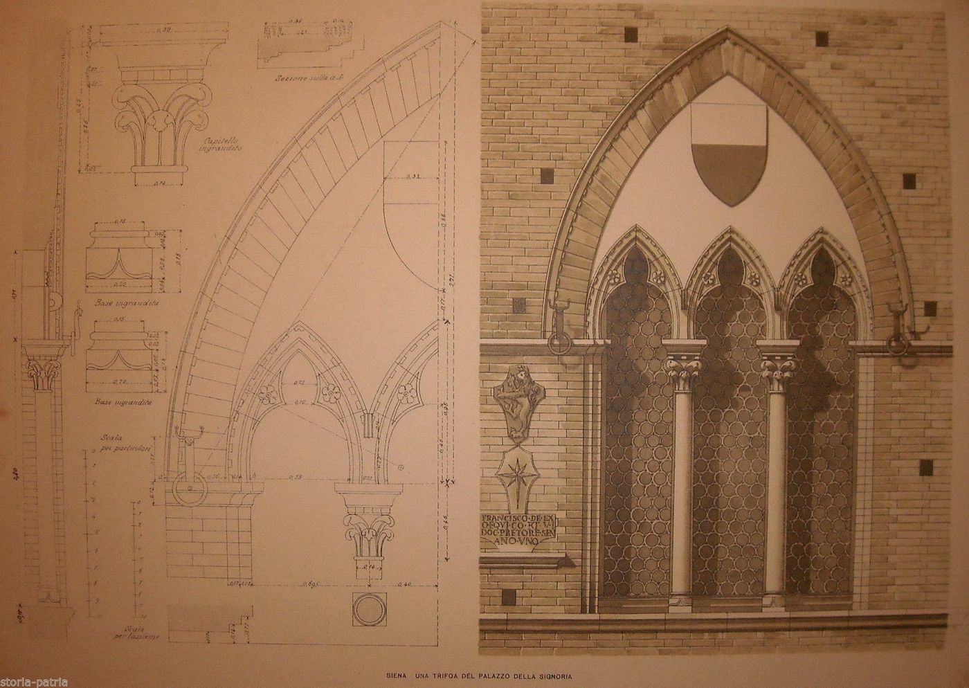 Trifora Gotica Del Palazzo Della Signoria A Siena, Stampa Architettonica Del 1920