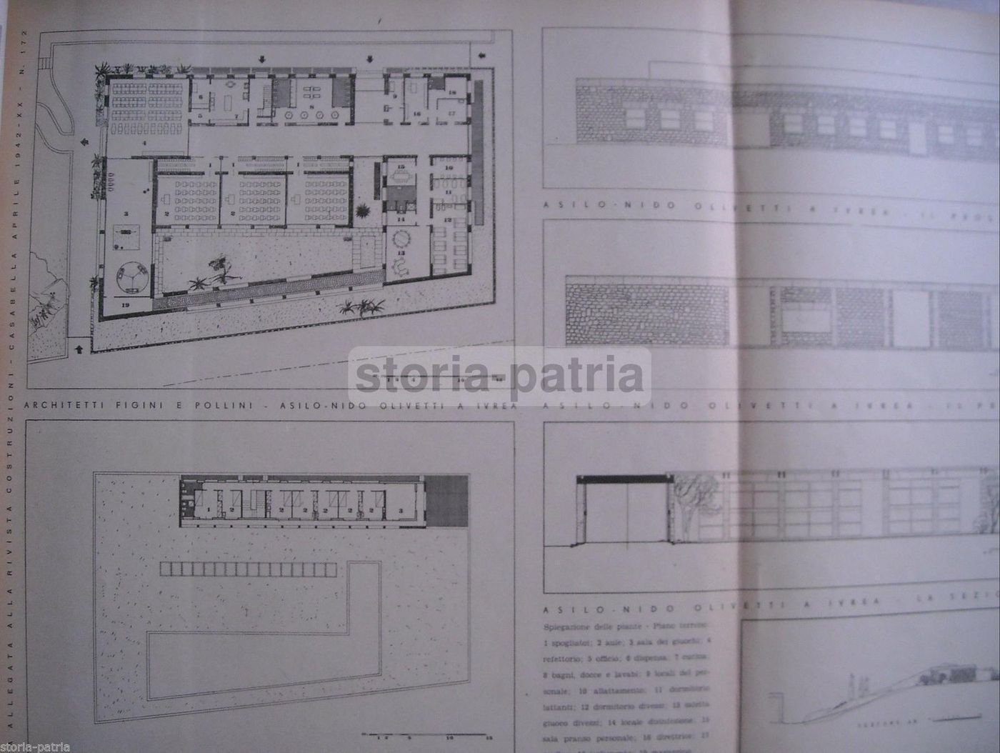 Asilo Nido Olivetti Ivrea, Figini E Pollini, Prospetti 1942 Originale