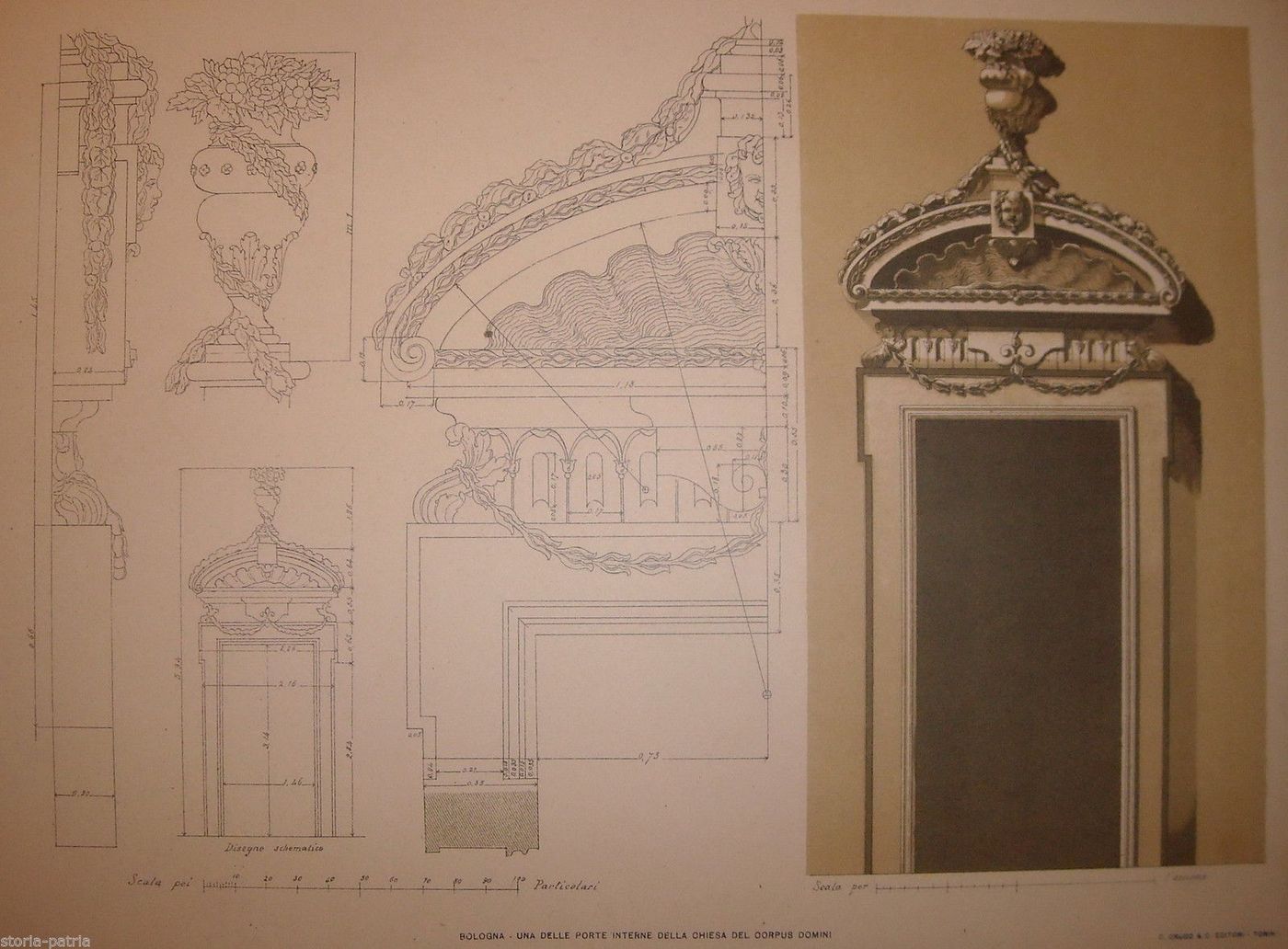 Antica Porta Della Chiesa Del Corpus Domini A Bologna. Stampa Architettonica