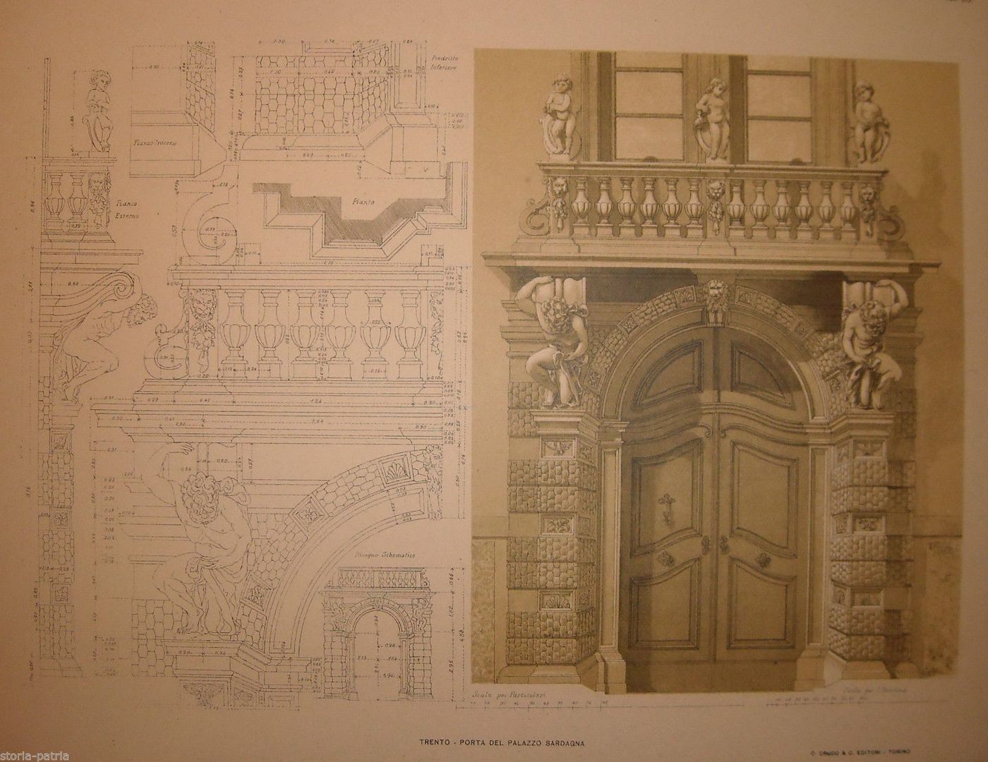 Stampa Antica: Porta Di Palazzo Sardagna, Trento (1920)
