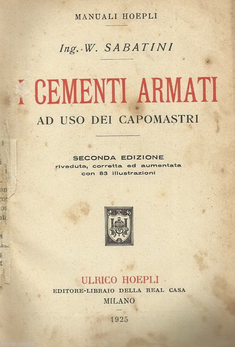 I Cementi Armati Sabatini 1925 Manuale Hoepli Ingegneria