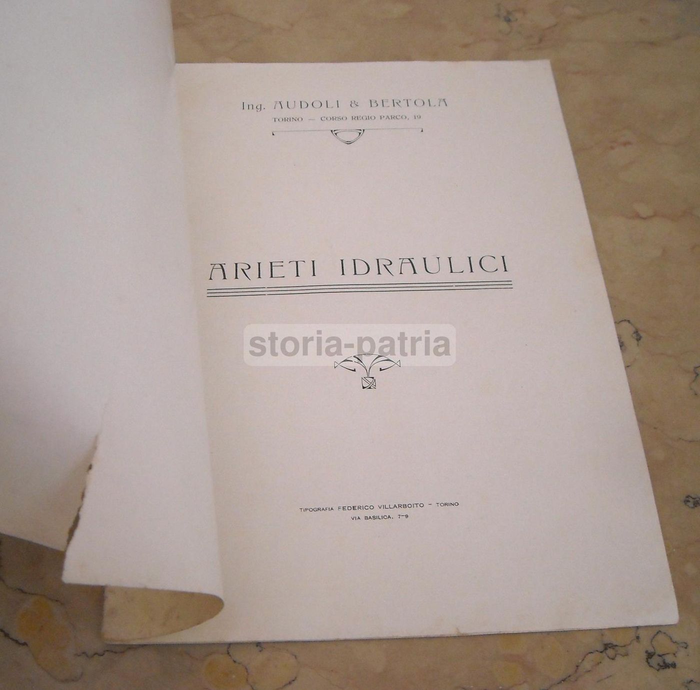 Arieti Idraulici Audoli & Bertola Torino Primo '900 Pubblicità Tecnica