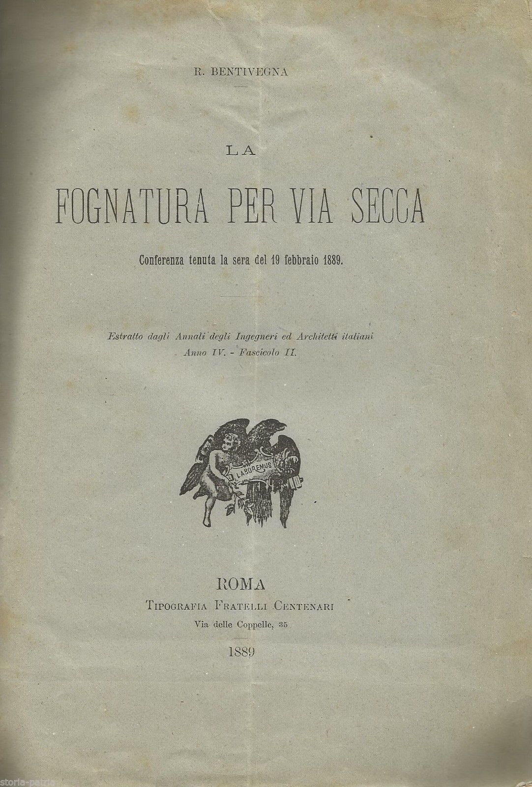 Bentivegna, La Fognatura Per Via Secca (1889)   Ingegneria Sanitaria