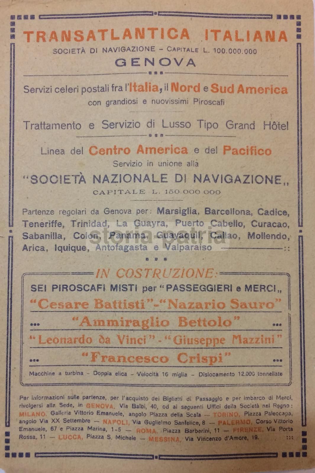 Stampa Pubblicitaria Puricelli E Transatlantica Italiana Genova