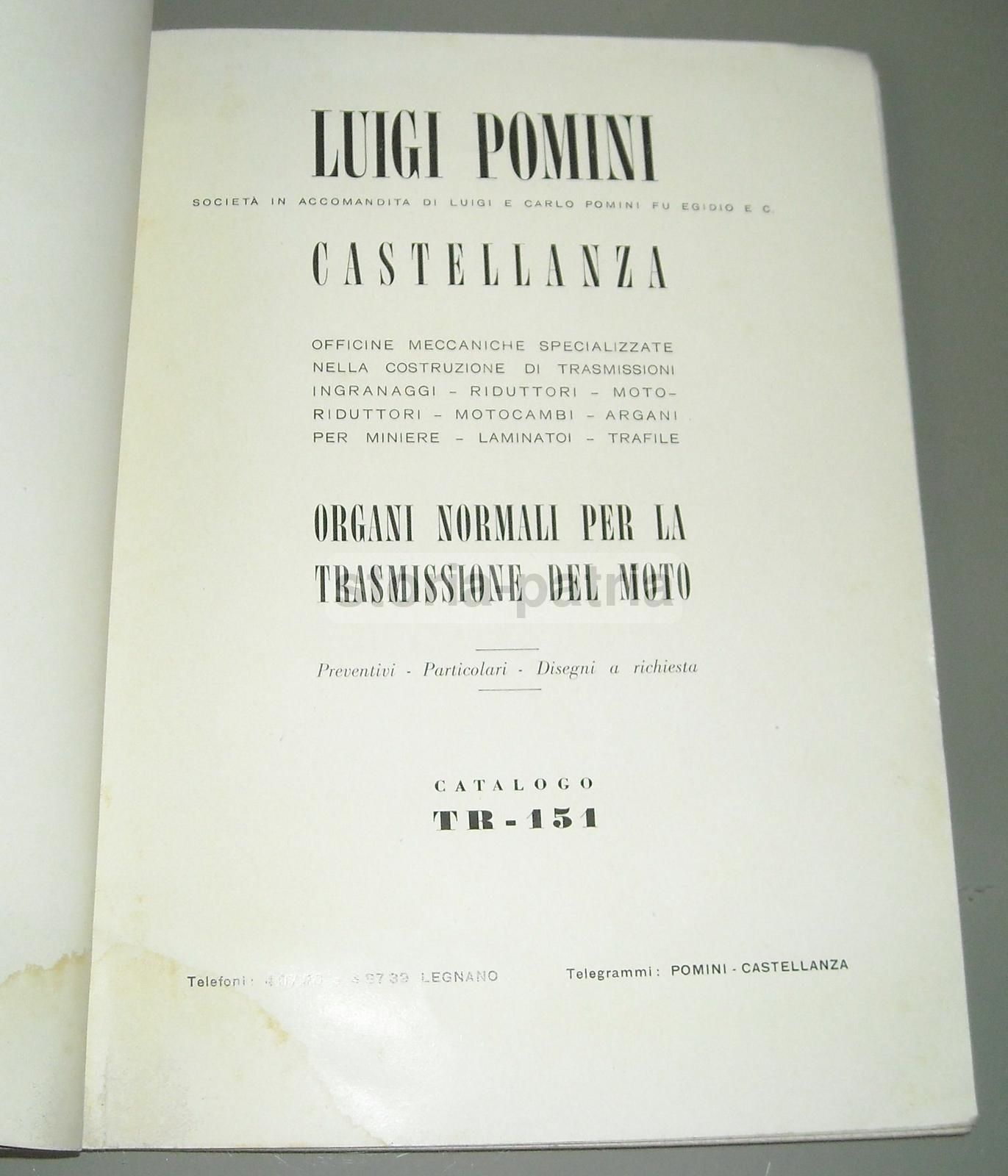 Catalogo Pomini Organi Normali Per La Trasmissione Del Moto TR 151 Castellanza Anni '50