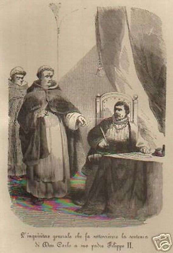Incisione Inquisizione: Filippo II E La Sentenza Di Don Carlo, 1860