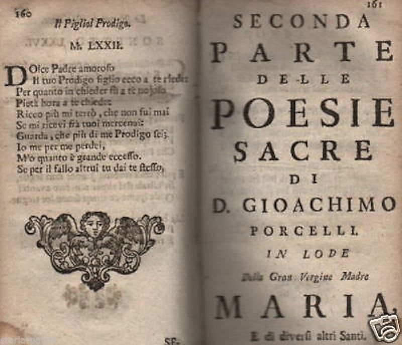 Poesie Sacre E Varie Di Gioachimo Porcelli, Napoli, 1720