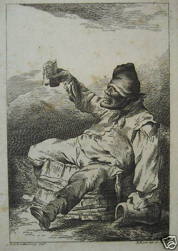 Incisione Antica Bevitore Di Vino, Robert Blyth, Fine XVIII Secolo