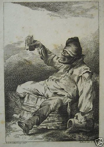 Antique Engraving of a Wine Drinker, Robert Blyth, Late 18th Century