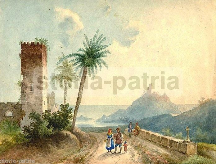 Acquerello Paesaggio Italiano Fine '800 Scuola Napoletana