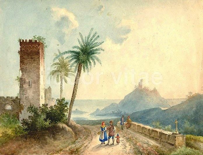Acquerello Paesaggio Italiano Fine '800 Scuola Napoletana