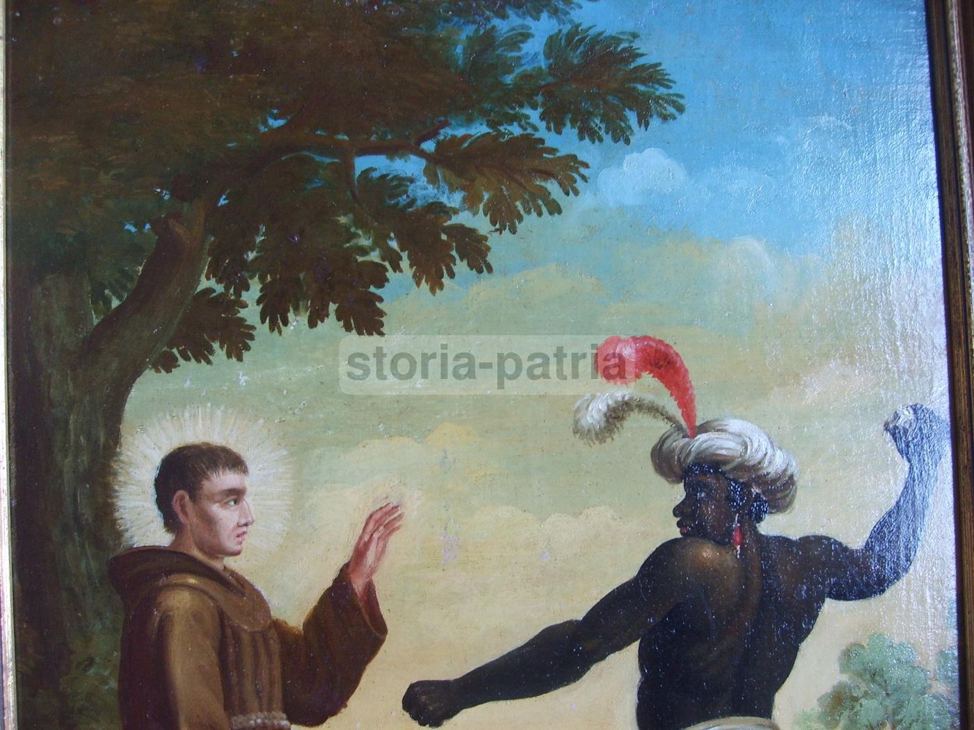 Dipinto Olio Su Tela Missionario Gesuita Con Indigeno, XIX Secolo
