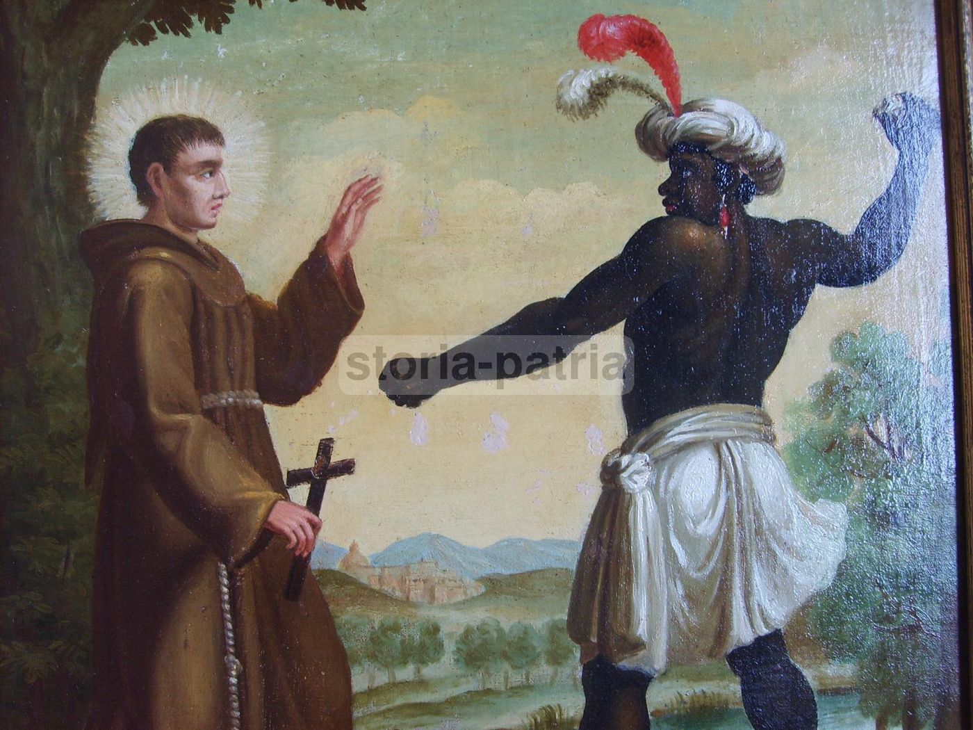 Dipinto Olio Su Tela Missionario Gesuita Con Indigeno, XIX Secolo