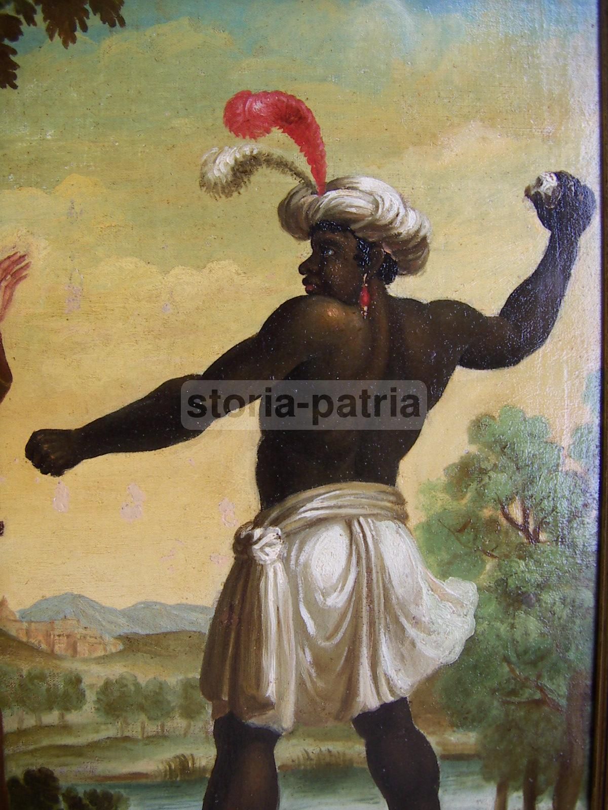 Dipinto Olio Su Tela Missionario Gesuita Con Indigeno, XIX Secolo