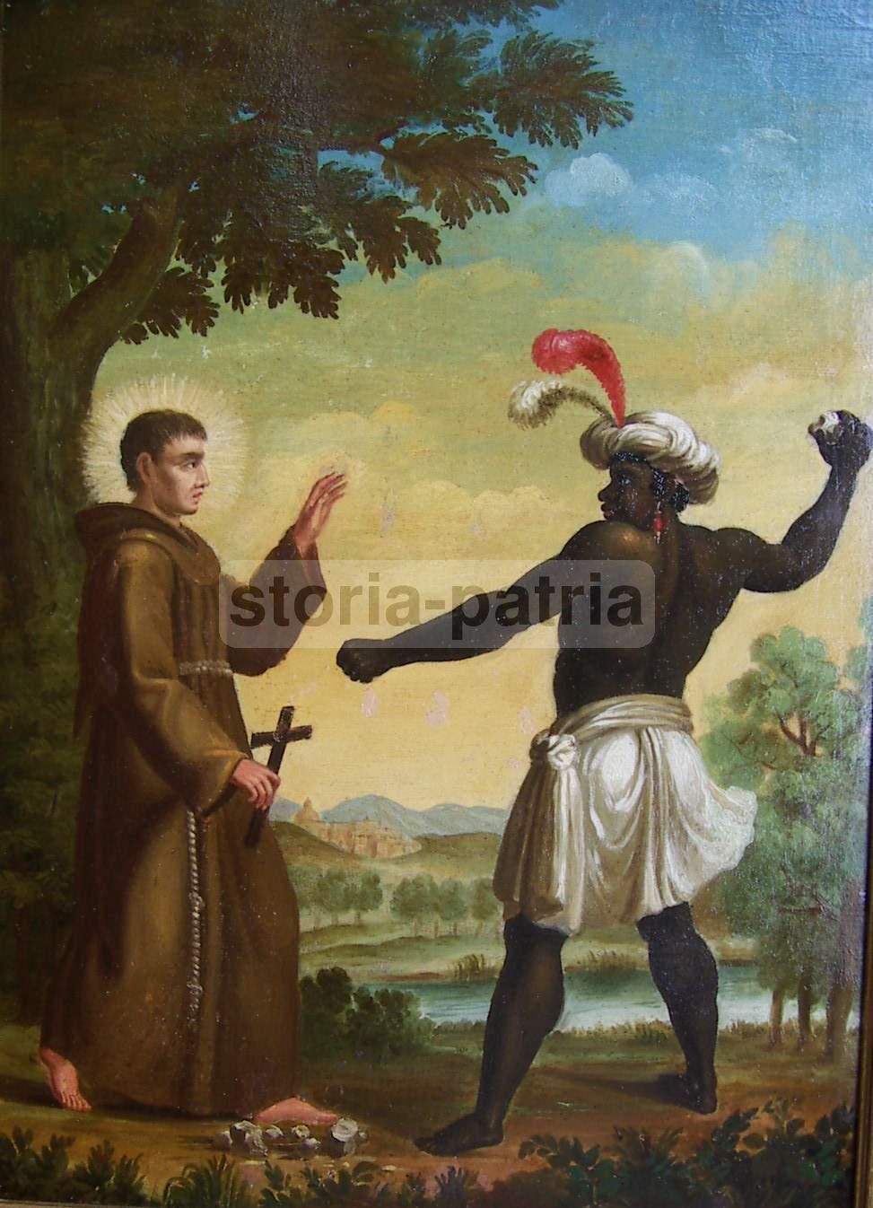Dipinto Olio Su Tela Missionario Gesuita Con Indigeno, XIX Secolo