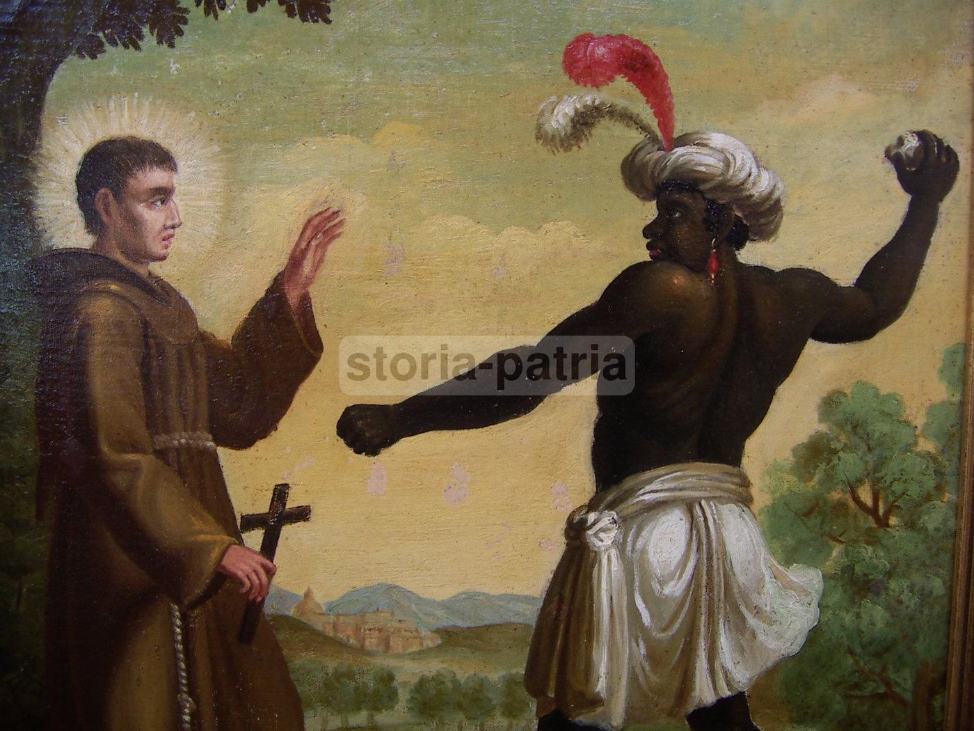 Dipinto Olio Su Tela Missionario Gesuita Con Indigeno, XIX Secolo