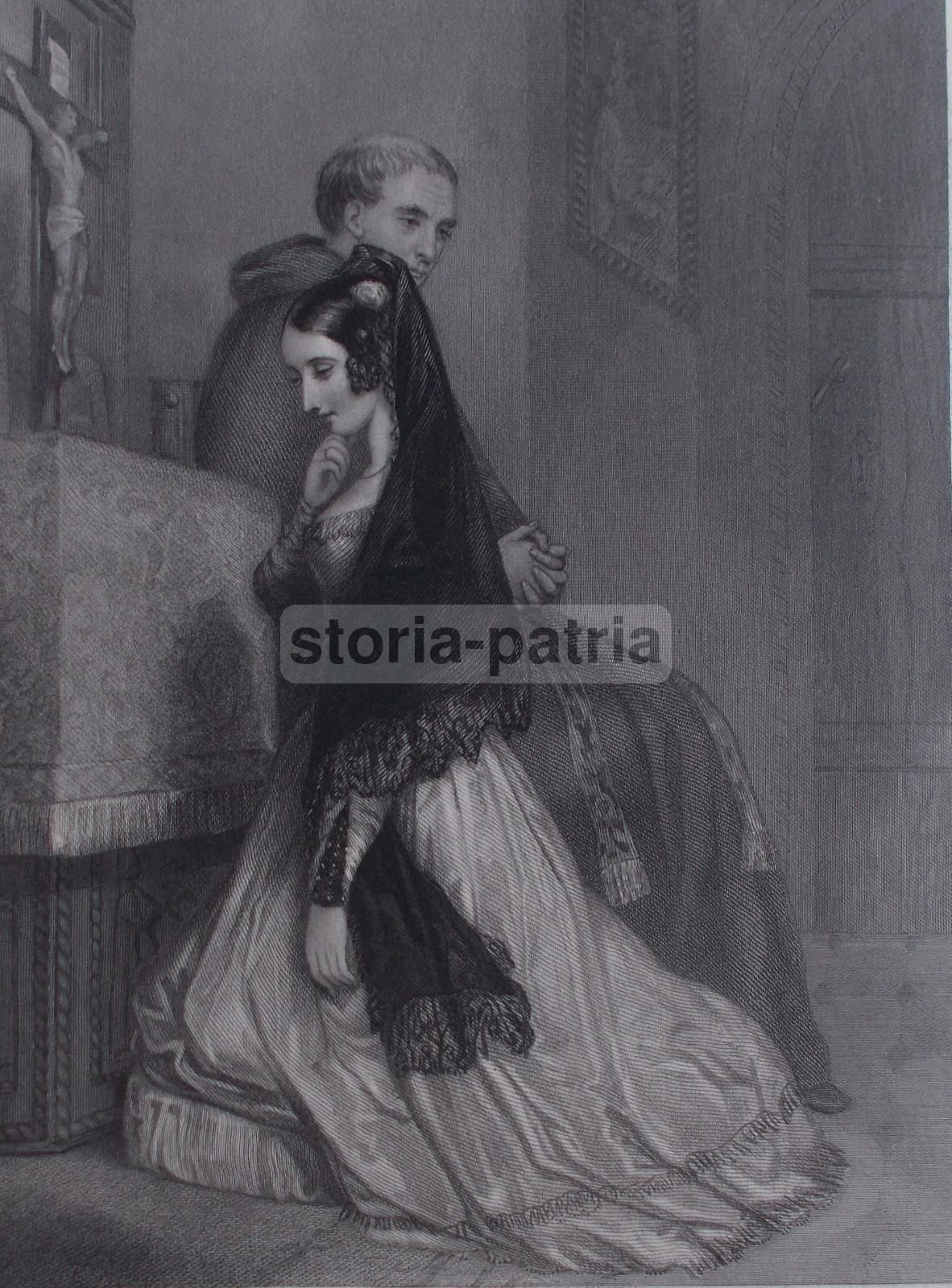 Incisione Antica 1847, Confessione In Chiesa, Herbert E Austen