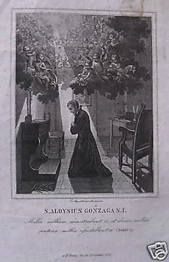 Stampa Devozionale San Luigi Gonzaga, Incisore Acquisti, Roma, Metà '800
