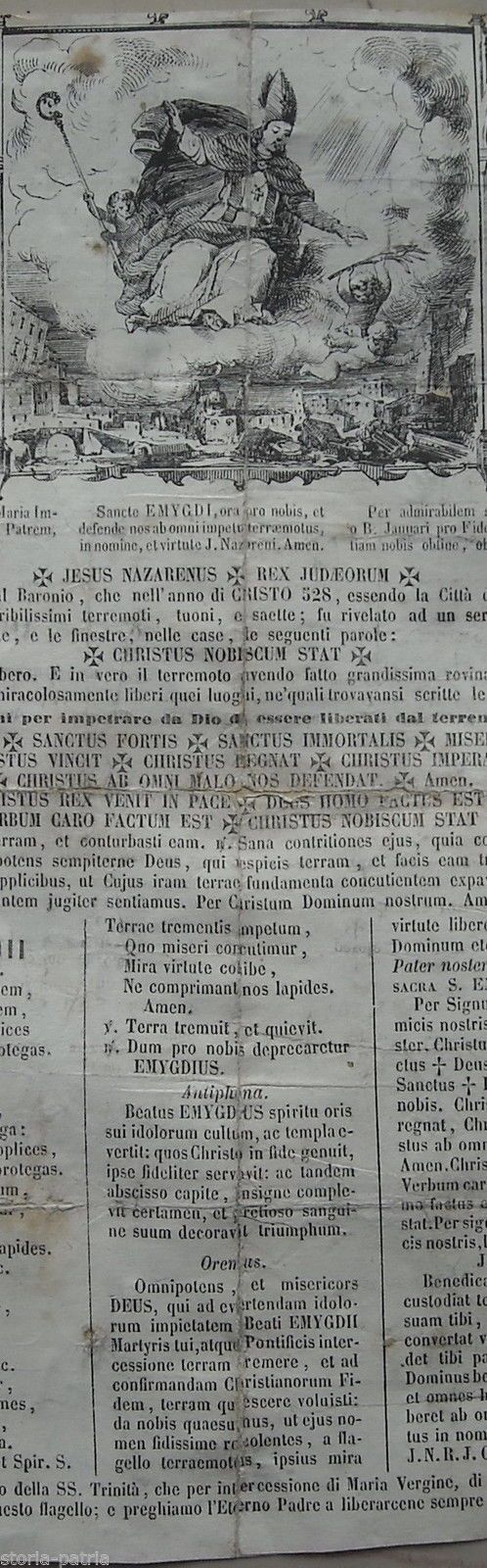 Antica Stampa Devozionale Di Sant'Emidio, Protettore Dai Terremoti, Ascoli Piceno