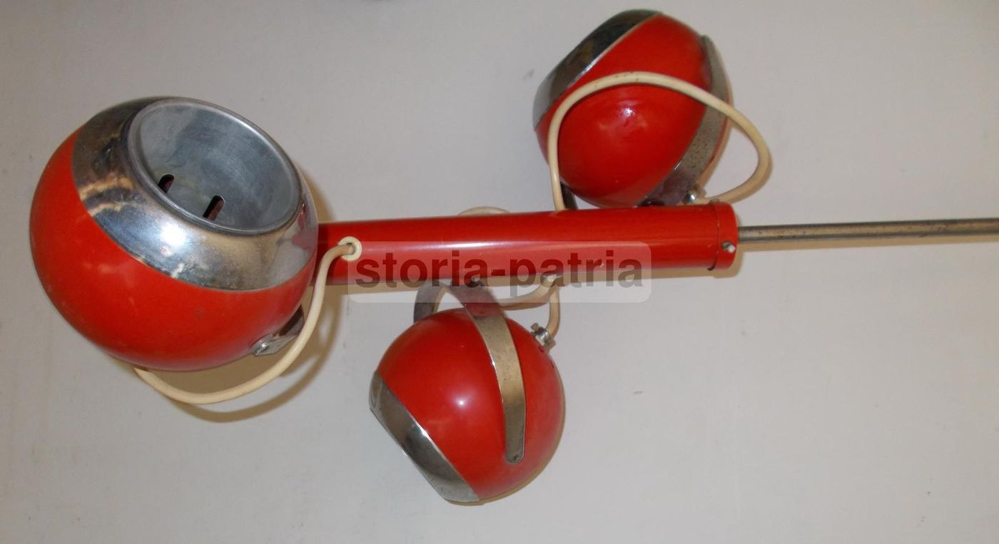 Lampadario Vintage Modernariato Design Anni 50 70 A Tre Globi In Metallo