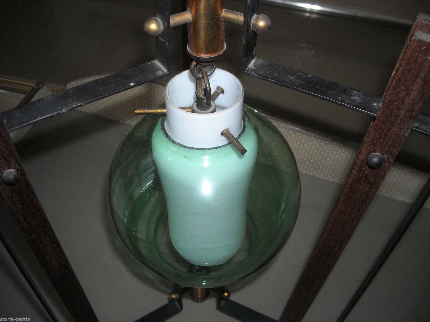 Lampada Vintage Design Italiano In Legno E Vetro, Anni '50 '60