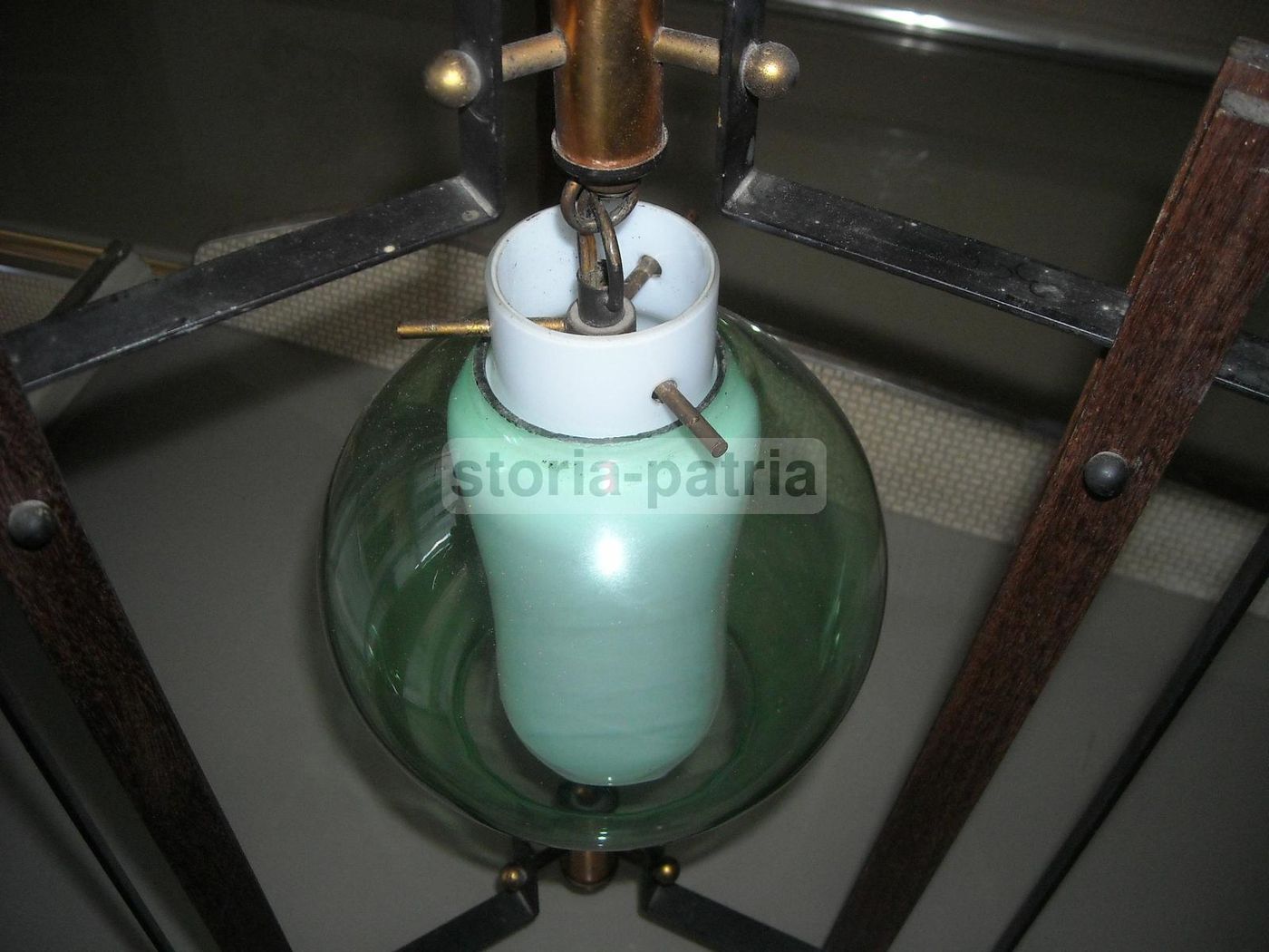 Lampada Vintage Design Italiano In Legno E Vetro, Anni '50 '60