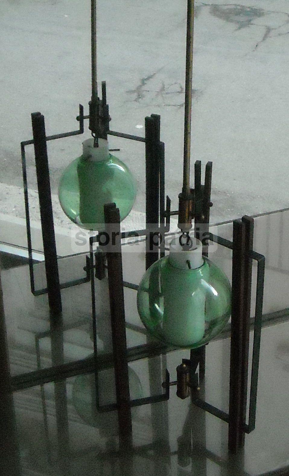 Lampada Vintage Anni '50 In Legno E Vetro, Design Italiano