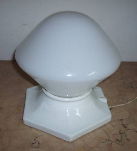 Lampada Da Tavolo Vintage In Vetro Opalescente E Porcellana, Anni '30